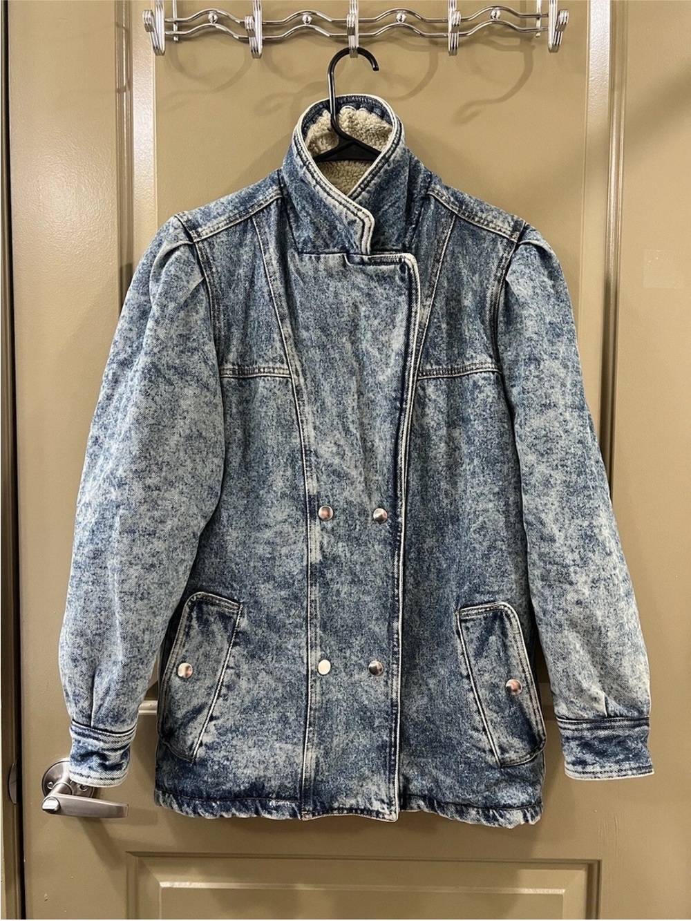 Acid Wash Denim Jacket with Snap Front - Blue NWOT
